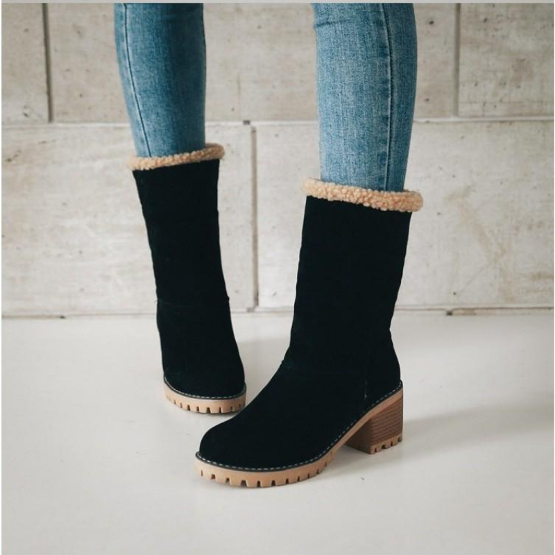 Women's Warm Suede-Like Boots with Cuffs - Winter Comfort and Versatile Style