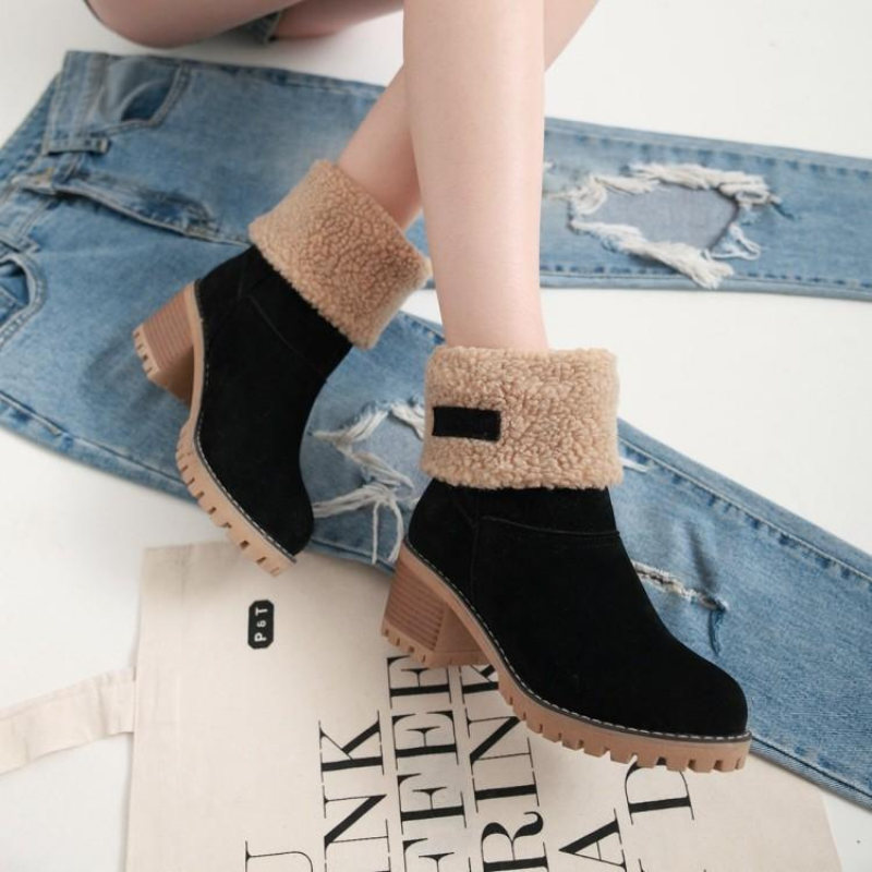 Women's Warm Suede-Like Boots with Cuffs - Winter Comfort and Versatile Style