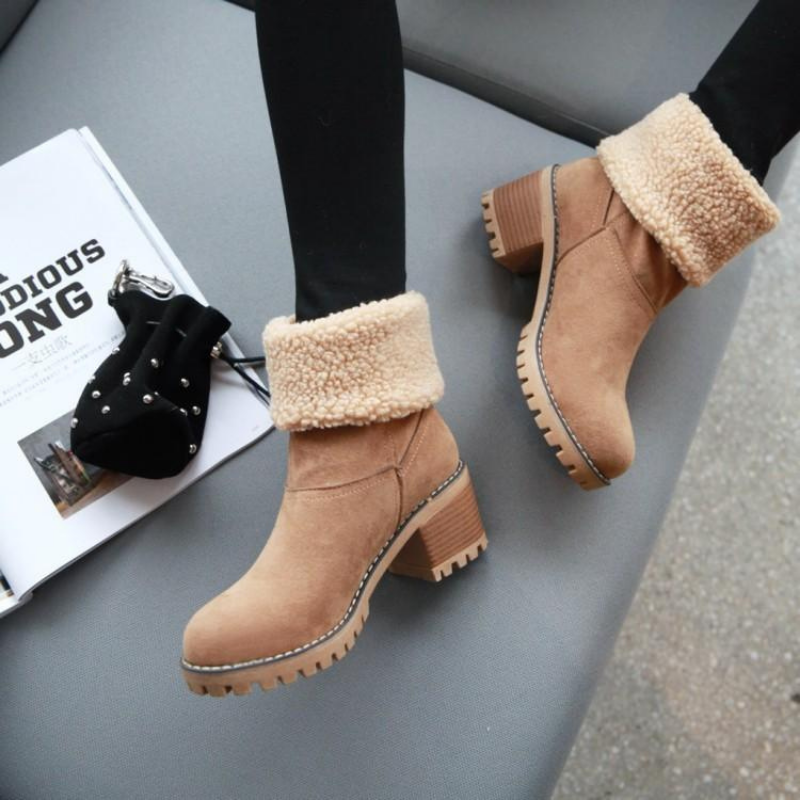 Women's Warm Suede-Like Boots with Cuffs - Winter Comfort and Versatile Style