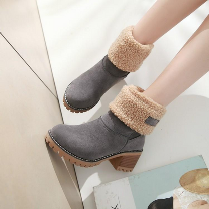 Women's Warm Suede-Like Boots with Cuffs - Winter Comfort and Versatile Style