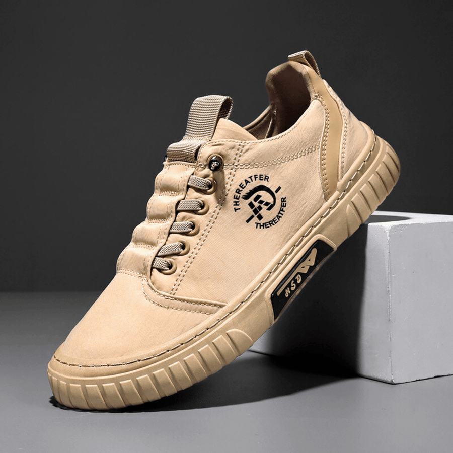 Låga fritidssneakers för herr i khaki, urban stil, med tjock sula