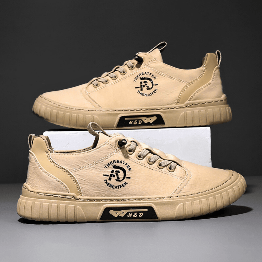 Låga fritidssneakers för herr i khaki, urban stil, med tjock sula