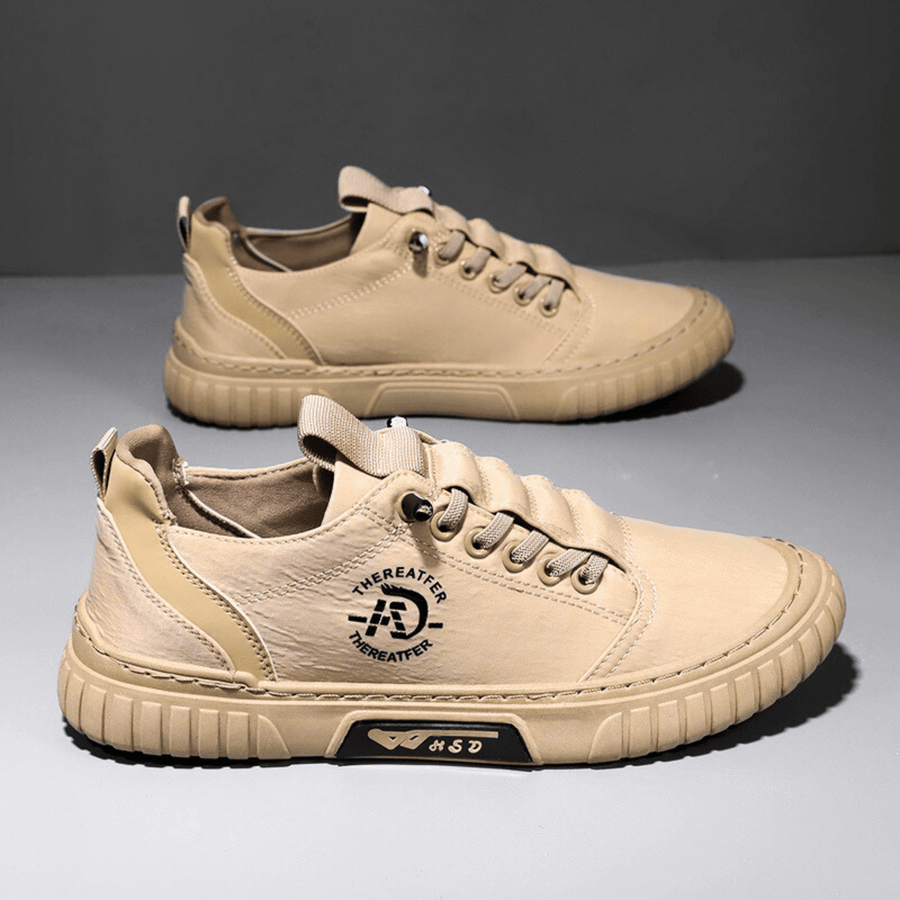 Låga fritidssneakers för herr i khaki, urban stil, med tjock sula