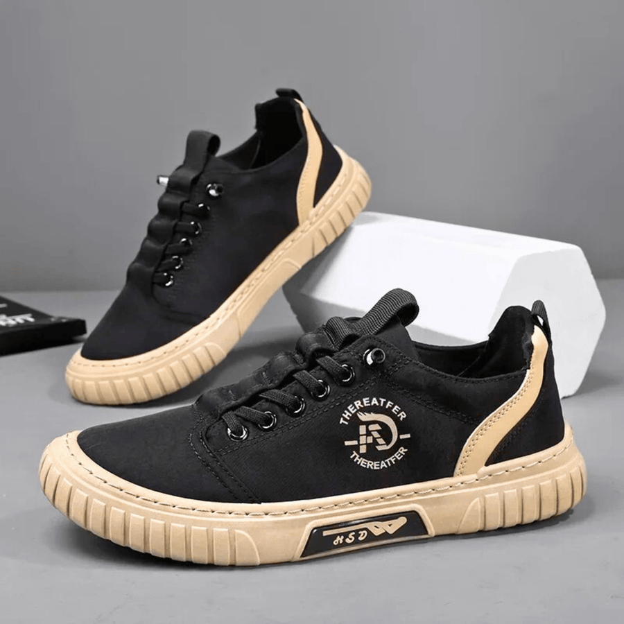 Låga fritidssneakers för herr i khaki, urban stil, med tjock sula