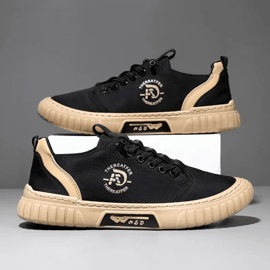 Låga fritidssneakers för herr i khaki, urban stil, med tjock sula