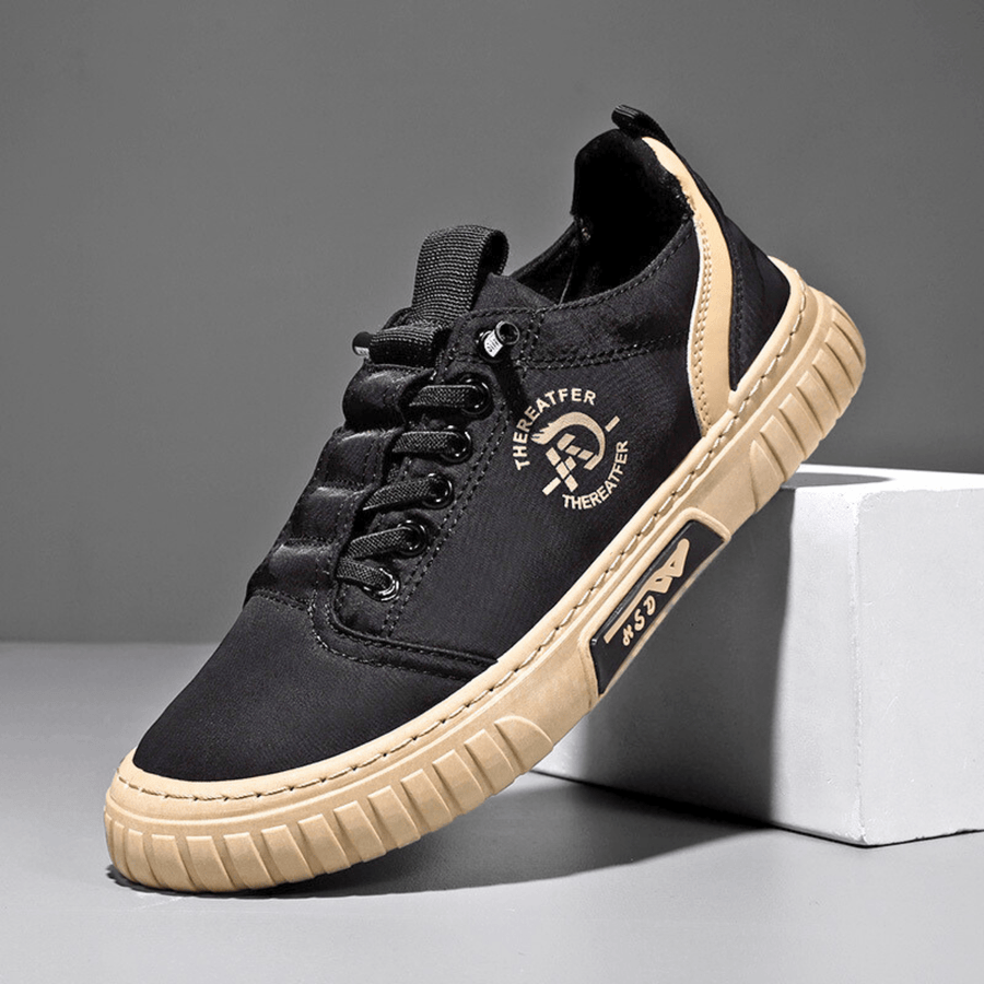Låga fritidssneakers för herr i khaki, urban stil, med tjock sula