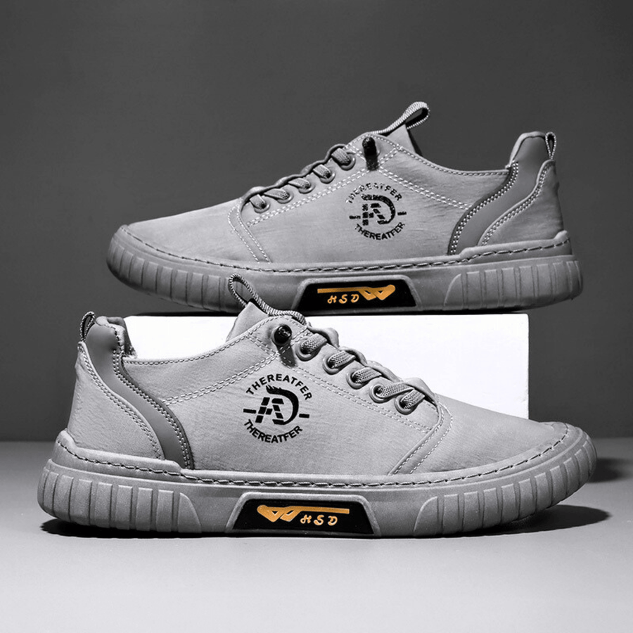 Låga fritidssneakers för herr i khaki, urban stil, med tjock sula