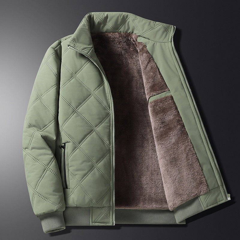 Men's diamond-quilted jacket with a stand-up collar and soft interior, gray