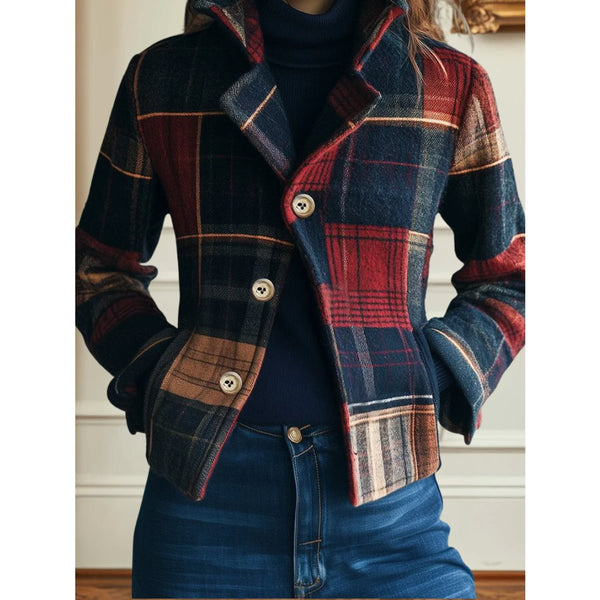 Veste courte femme à carreaux multicolores patchwork style tartan