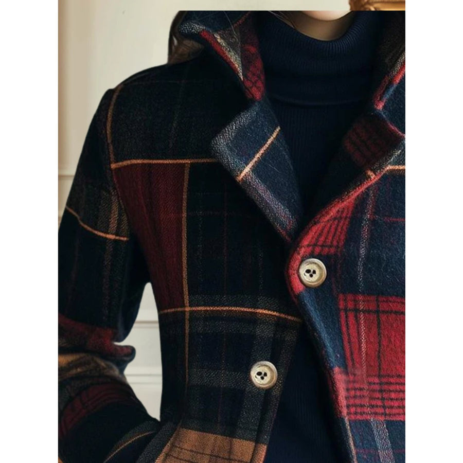 Chaqueta corta de mujer de cuadros multicolores con diseño patchwork estilo tartán