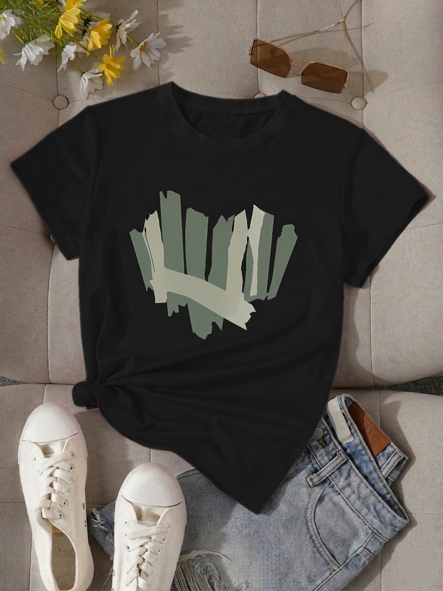 T-shirt grafica donna stile casual motivo geometrico – ideale per l'estate