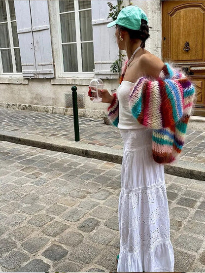 Casual Patchwork Knit Cardigan for Women