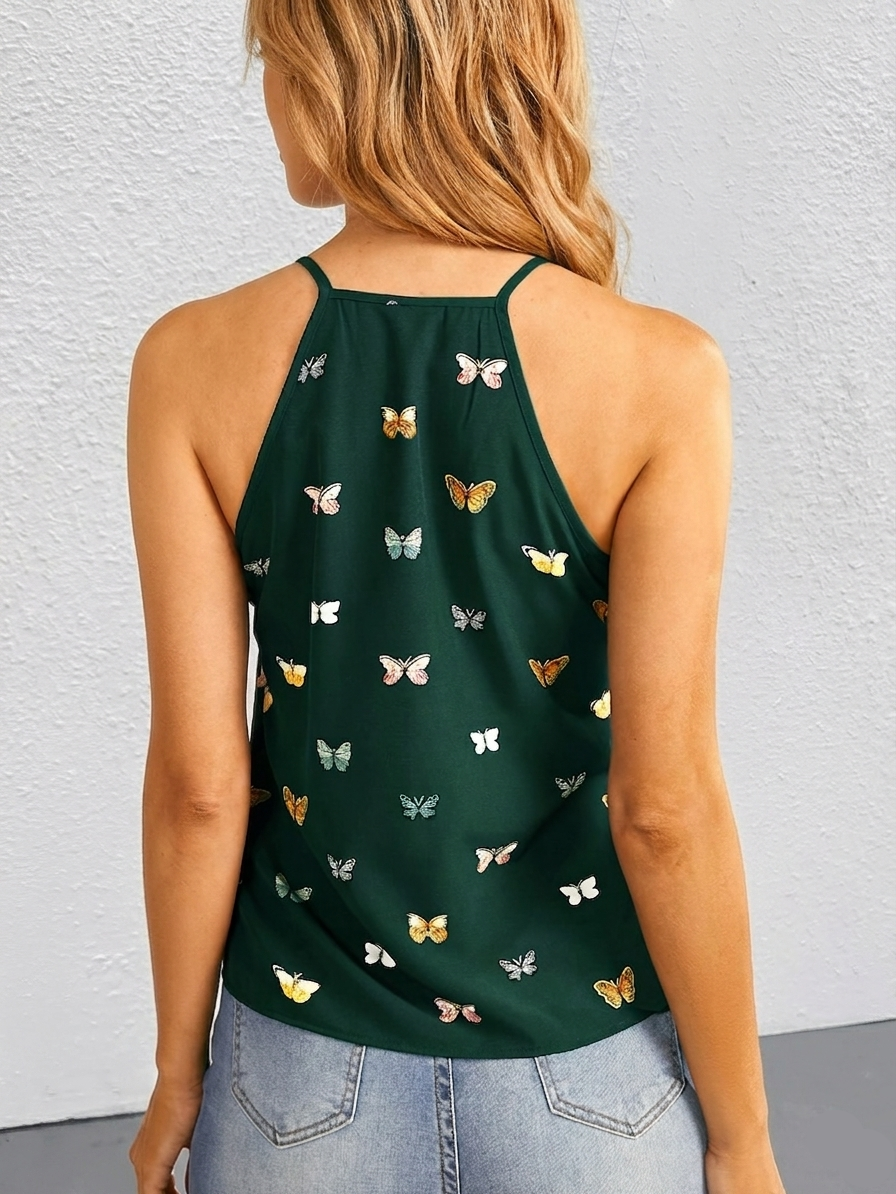 Top femme élégant style débardeur à imprimé papillons pour l'été