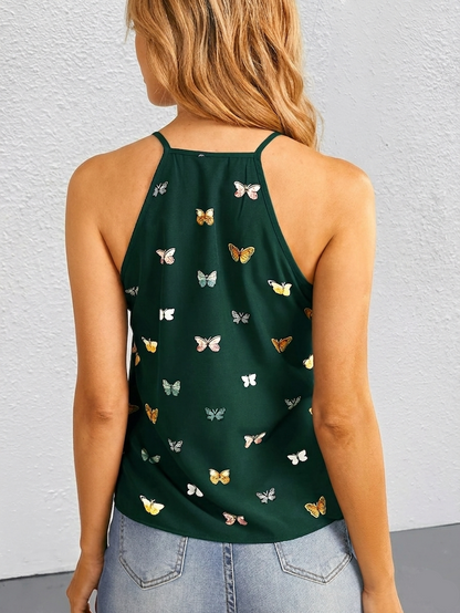 Top femme élégant style débardeur à imprimé papillons pour l'été