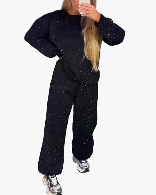 Ensemble décontracté femme style streetwear à motif à pois – Haut ample et pantalon large pour look tendance